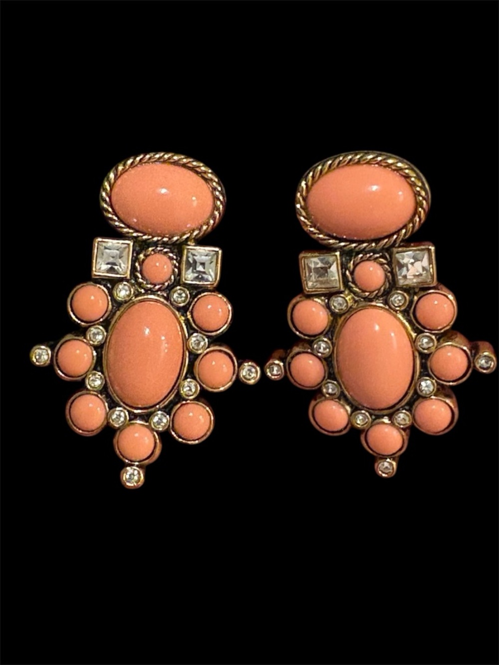 Elizabeth Taylor for Avon Coral Cluster Drop Earrings - Clear Rhinestones